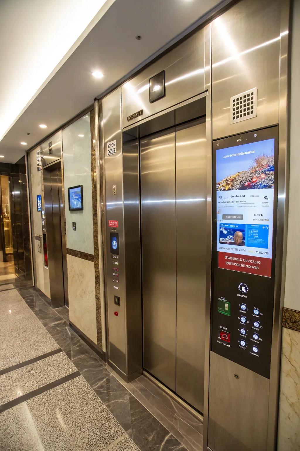 A high-tech elevator with fun panels.