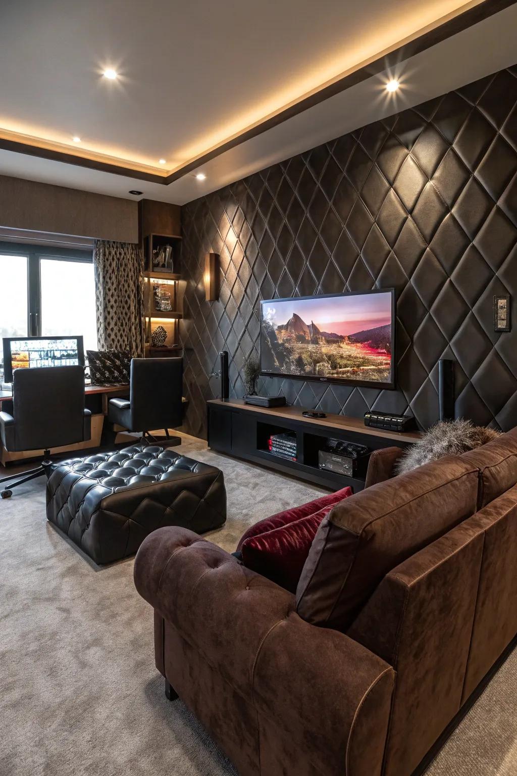 A gaming bedroom featuring high-end materials for an upscale feel.
