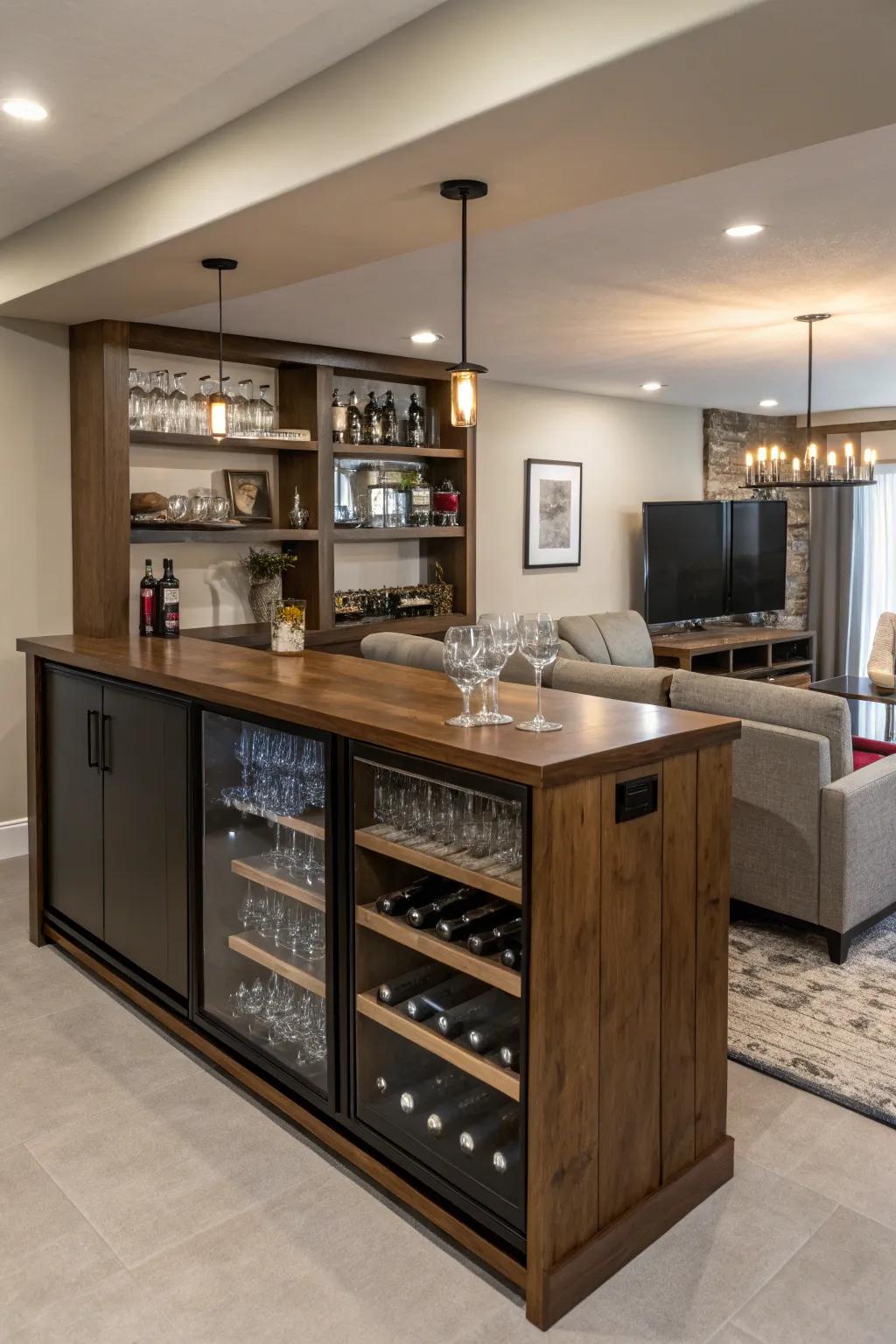 A sophisticated home wine bar enhancing entertaining areas.