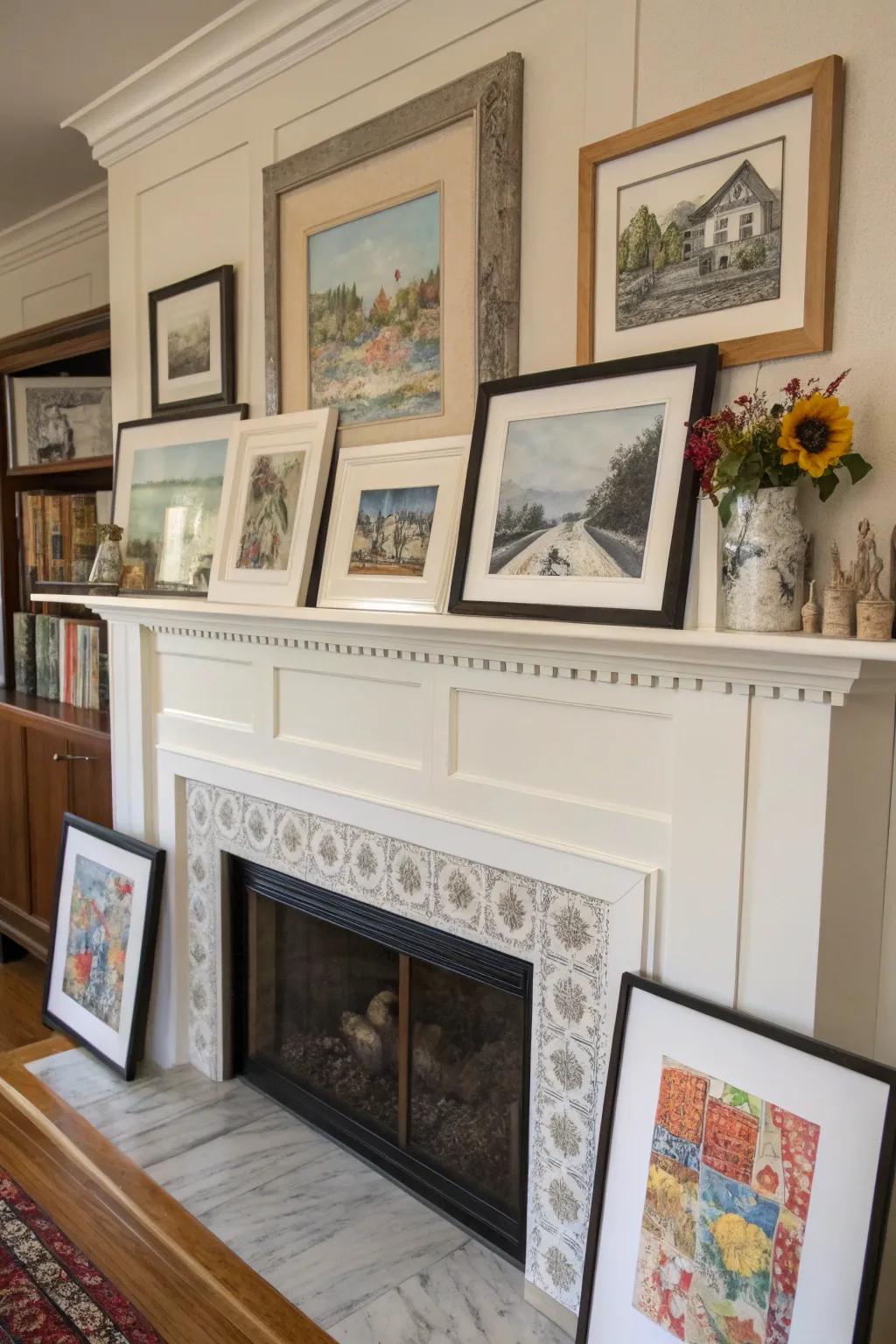 A gallery wall above your mantel adds character and interest.