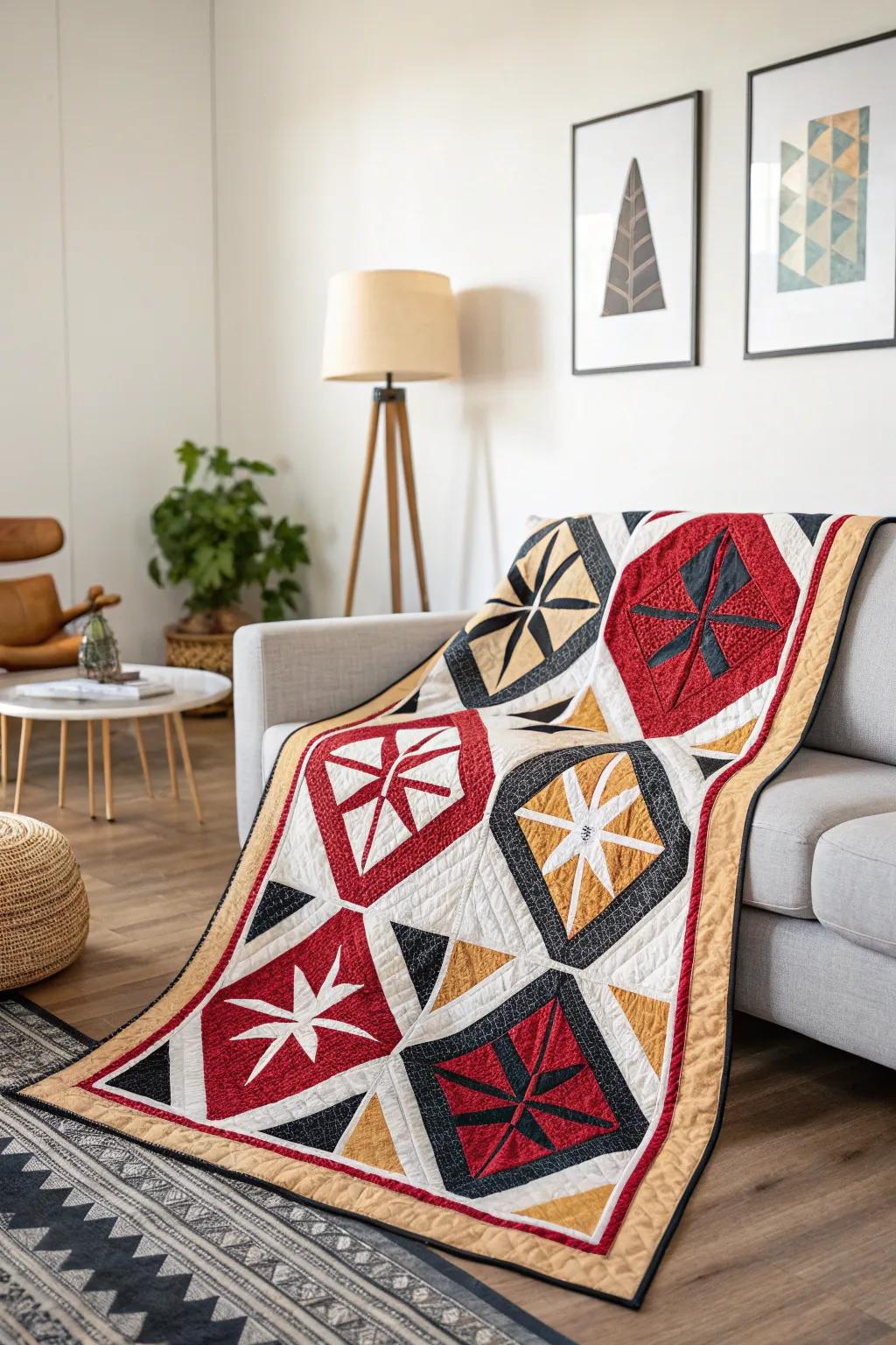 Graphic quilts make bold statements with their eye-catching designs.