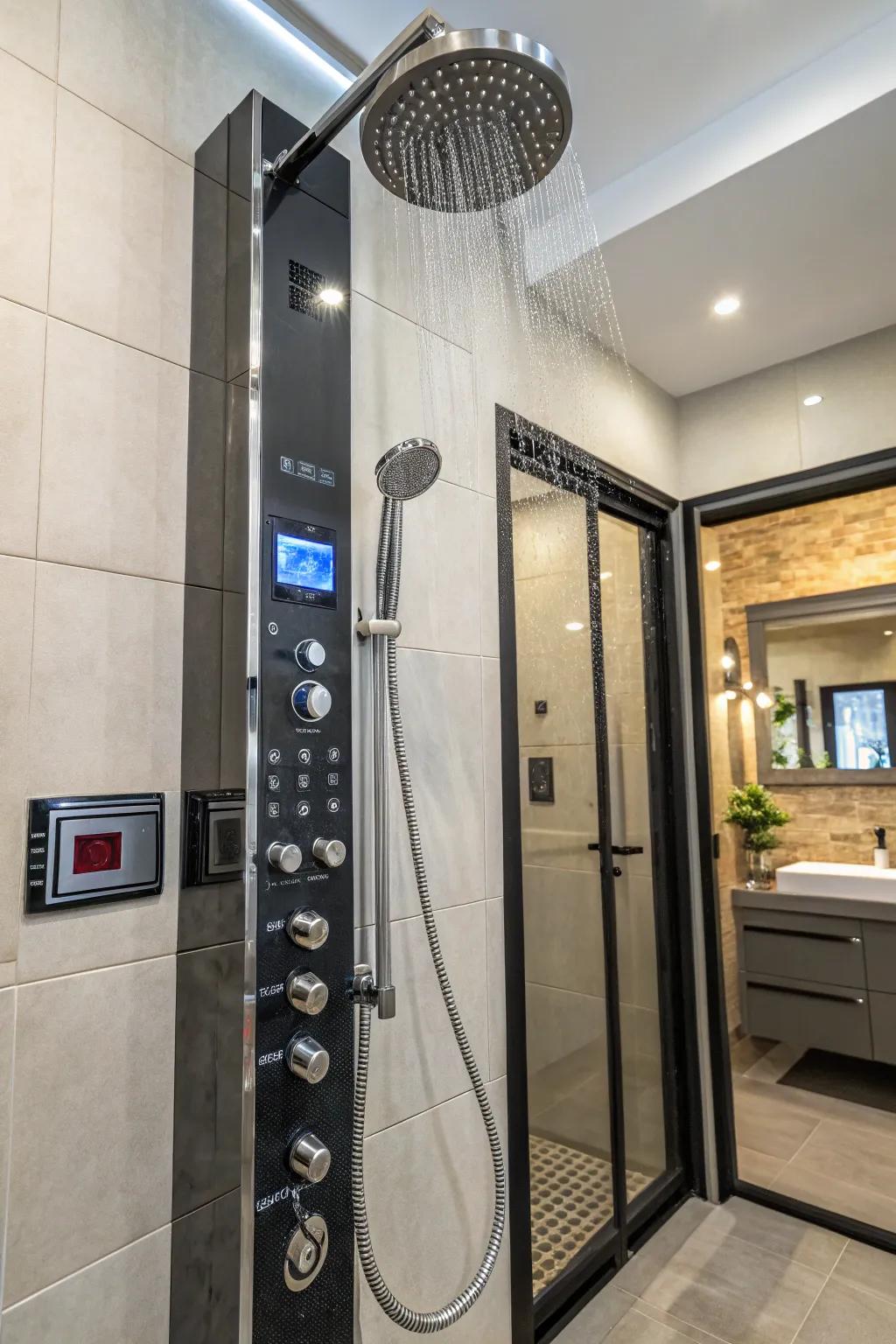 A modern shower outfitted with advanced tech for an enriched, personalized experience.