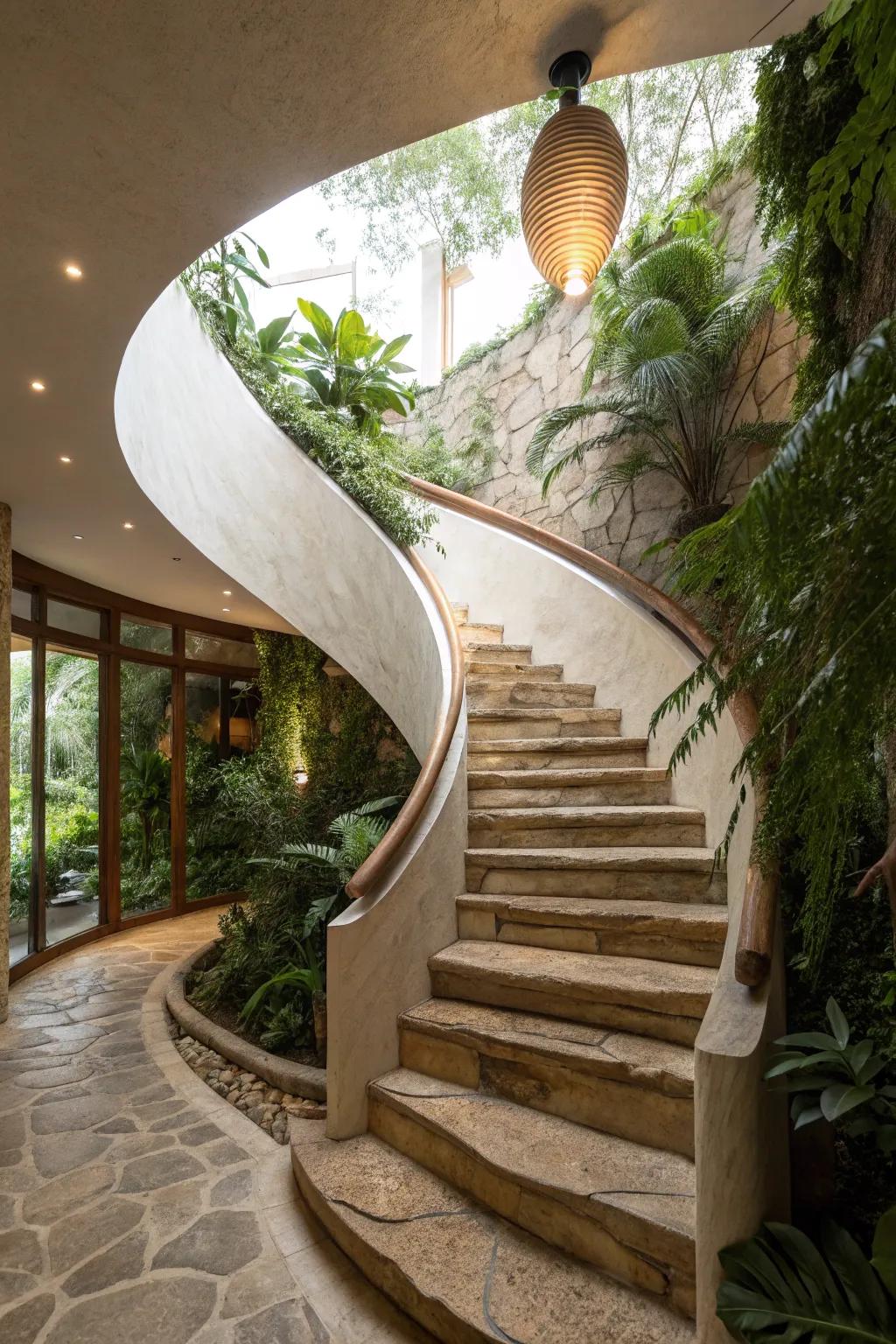 Organic-shaped staircases inject natural harmony and inspiration.