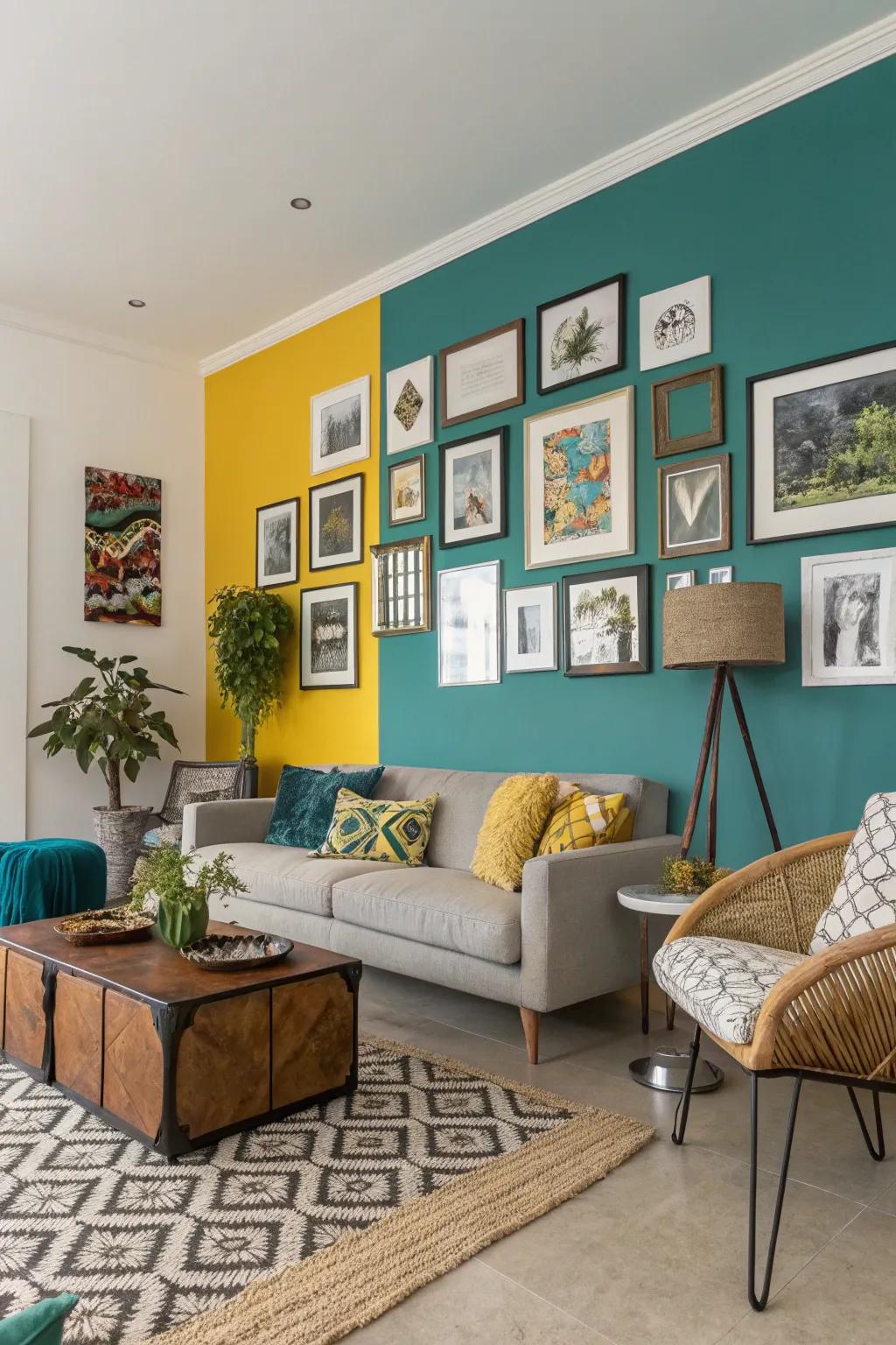 A display wall adds interest and personal flair.
