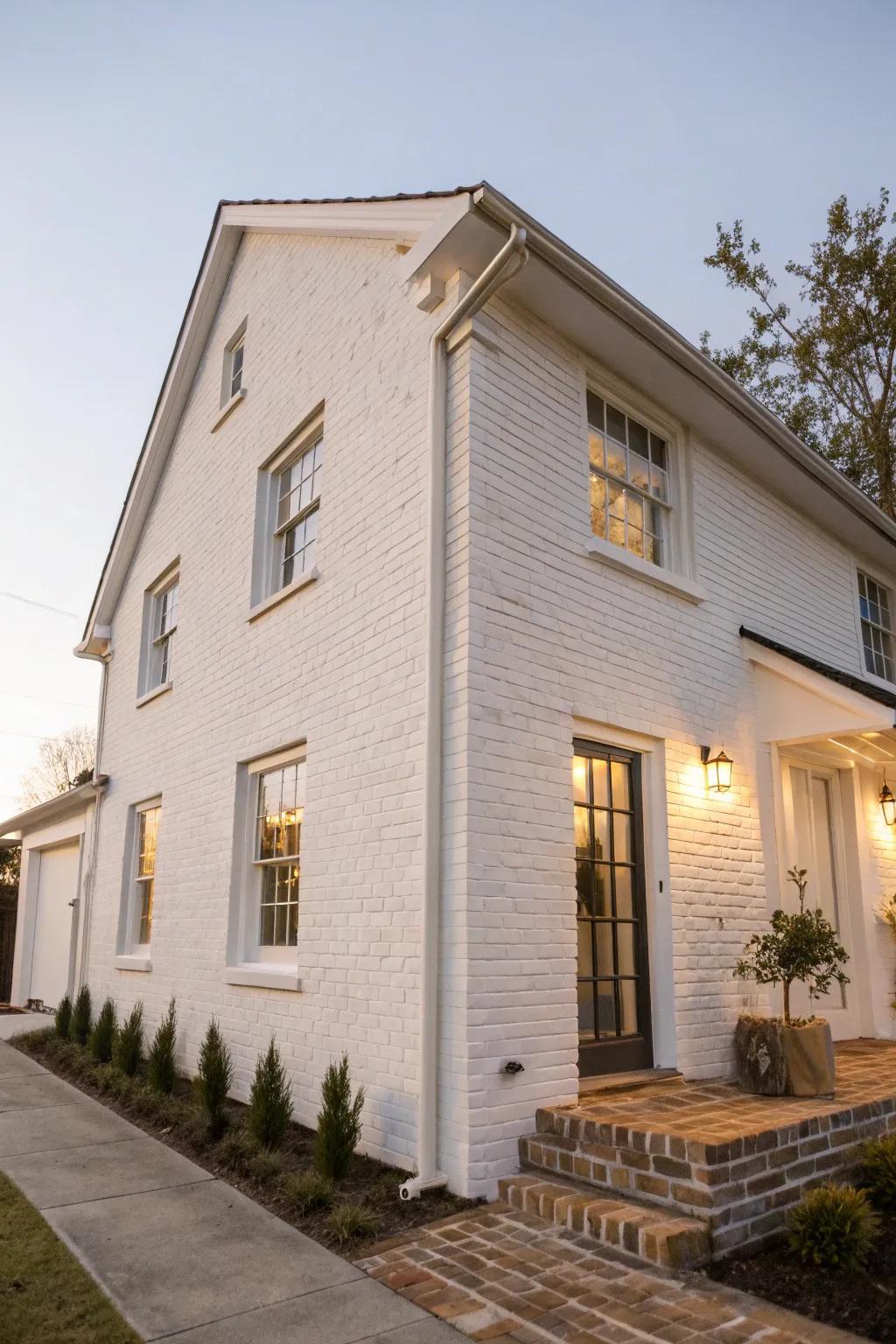 A delicate, countryside charm achieved with limewashed brick on a contemporary ivory home.