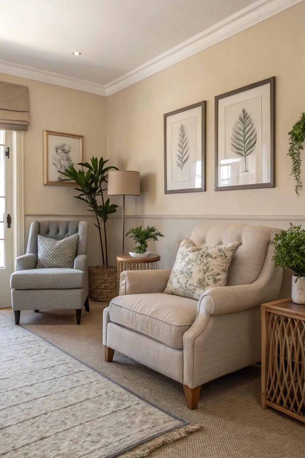 Neutral pigments fashion a serene and peaceful milieu.