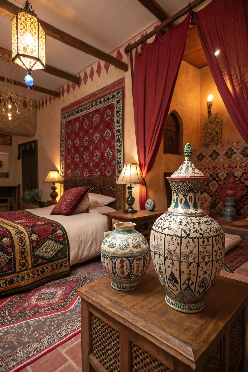 Ceramic vases add elegance and artistry to Marrakech decor.