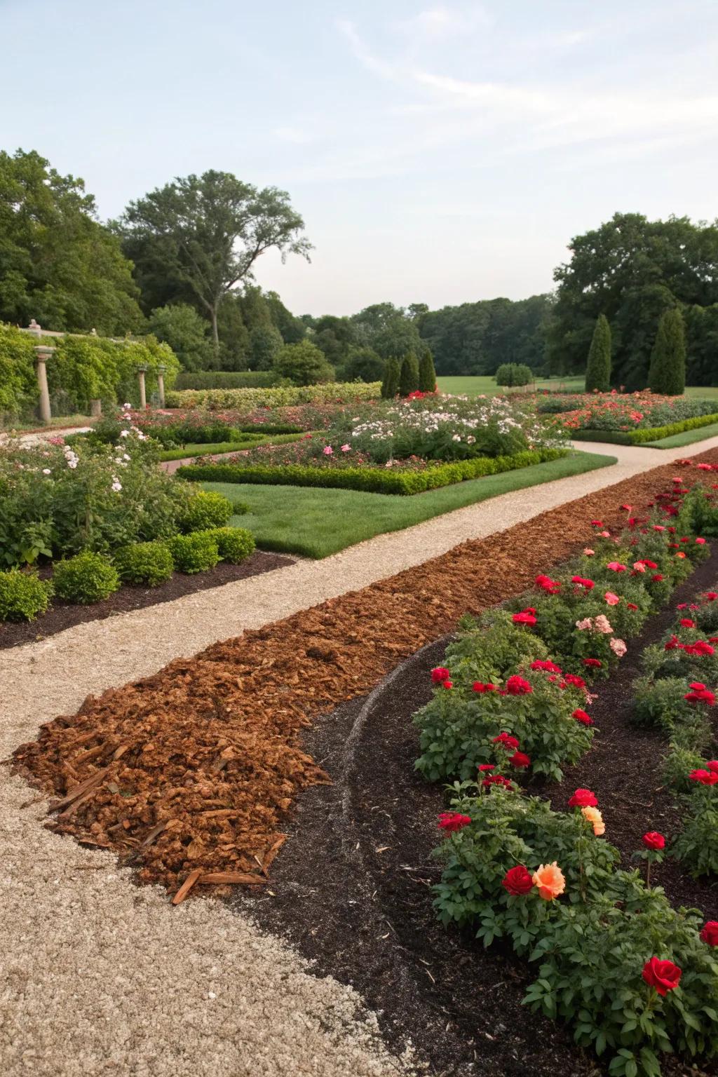 Contrasting mulch colors add visual interest.