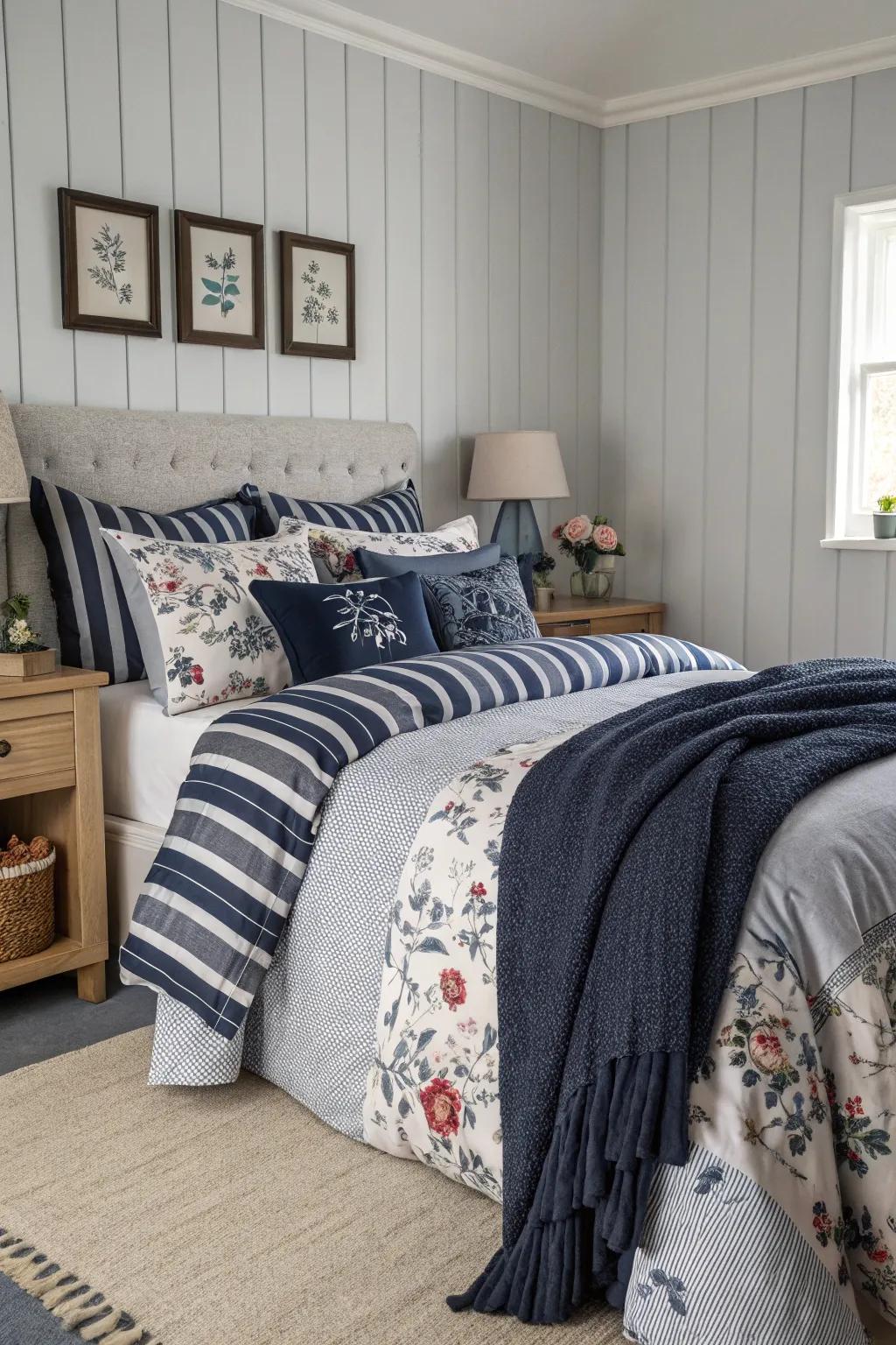 Mixing patterns adds visual interest to the decor.