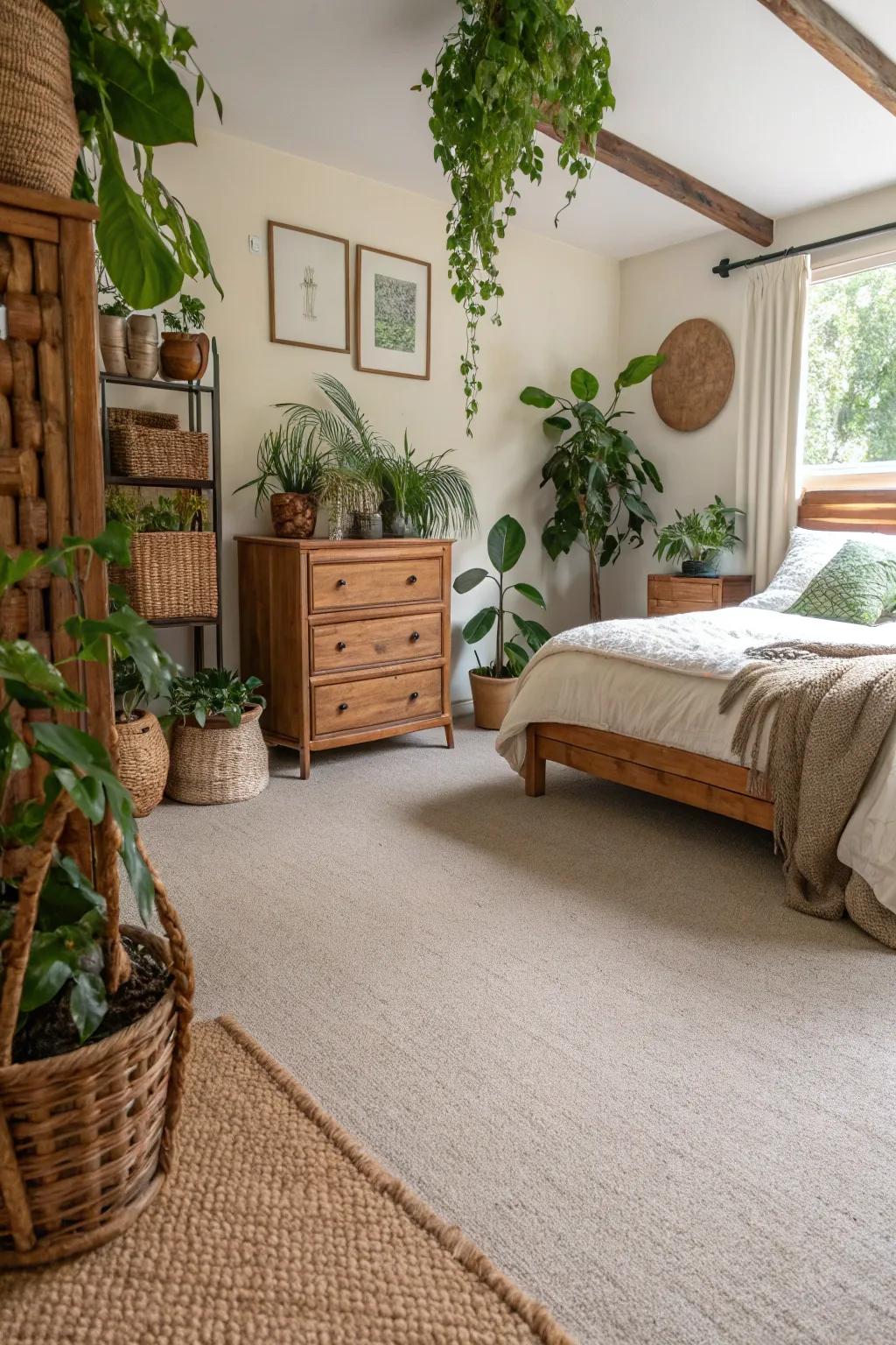 Carpets with earthy undertones create a grounded, stable environment.