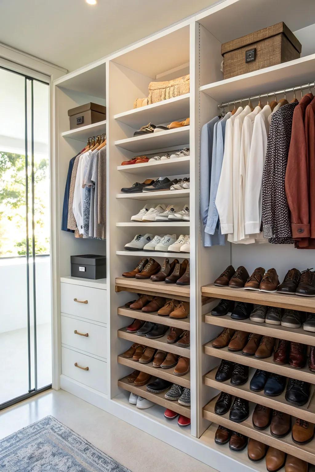 Shoe display in an open closet