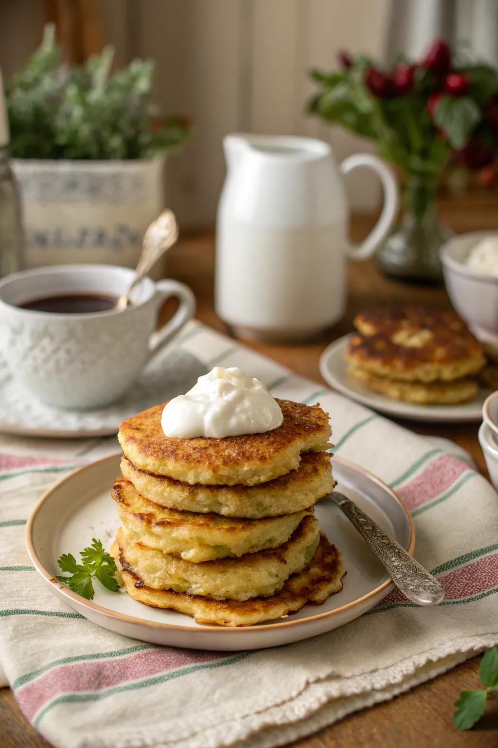 Mashed potato pancakes: A crispy take on a classic side.
