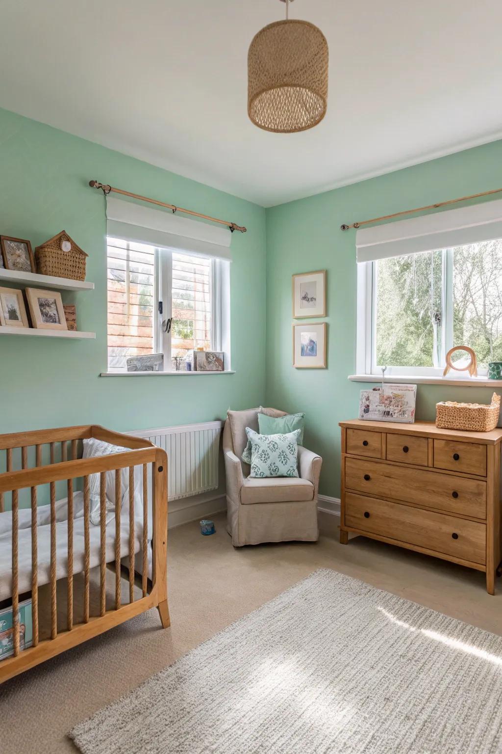 A vibrant nursery featuring vibrant mint leaf tones.