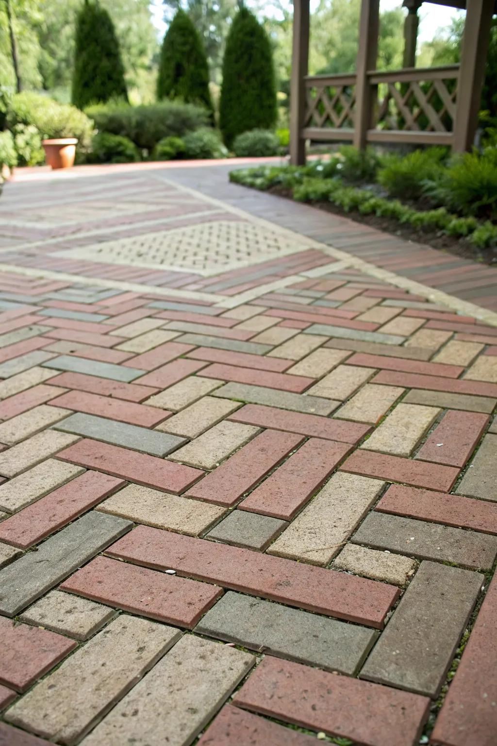 Geometric patterns impart a modern edge to the patio