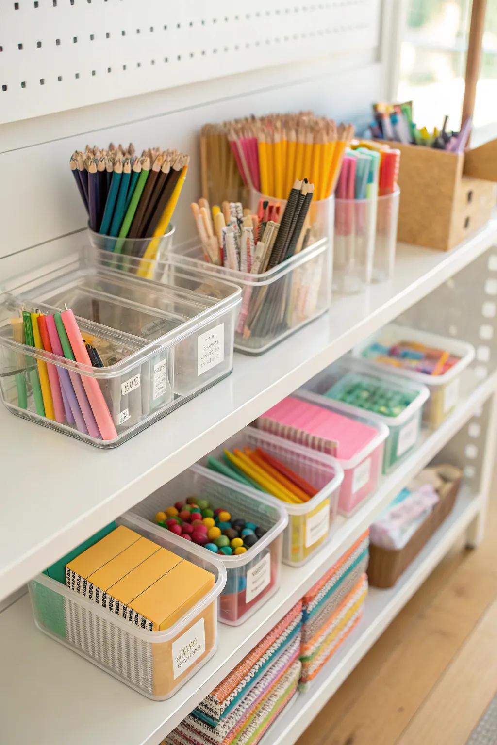 Clear containers offer a clear view of stored items.