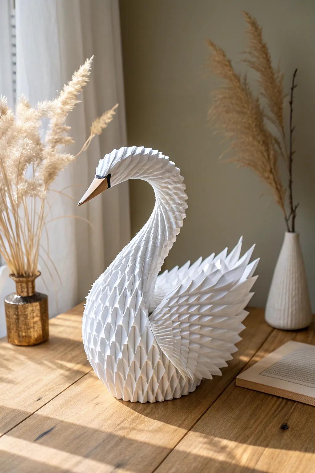 Transform your space with the serene sophistication of a paper aquatic bird.