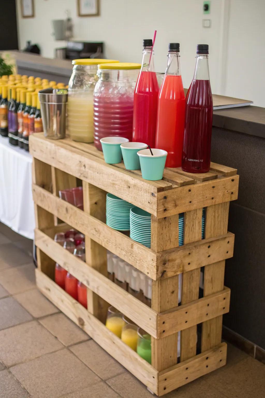 A pallet makes a drink station.