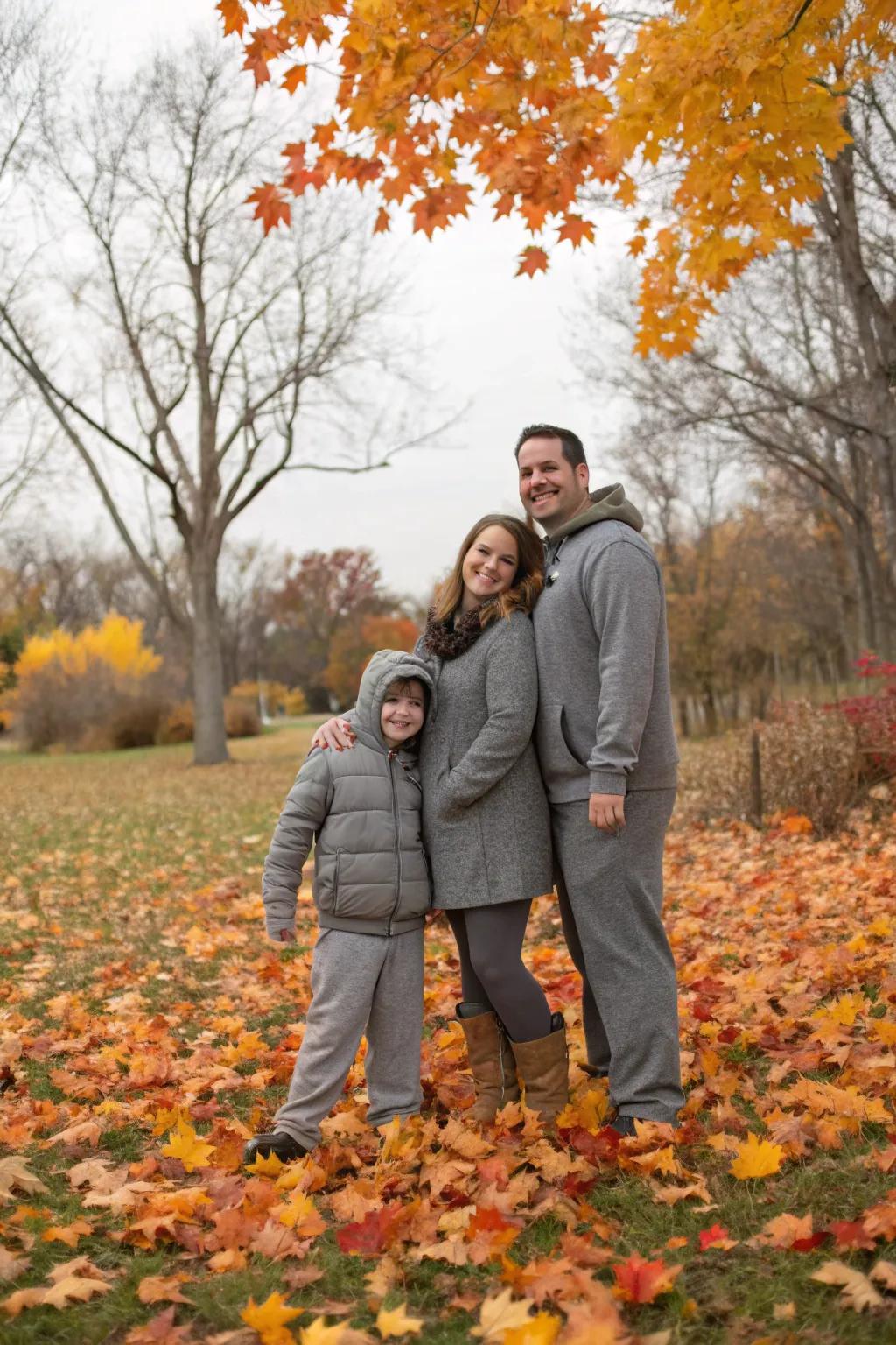 Toasty grays complement the season's cool atmosphere beautifully.