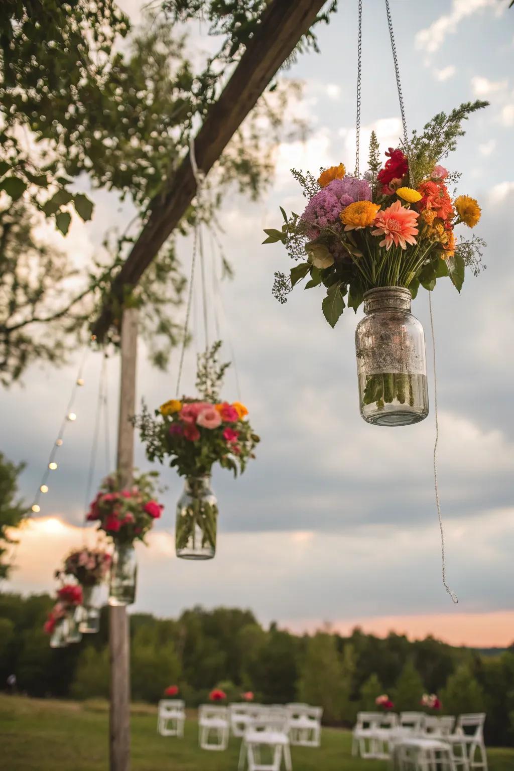 Apply countryside charm with suspended bloom-filled jars.