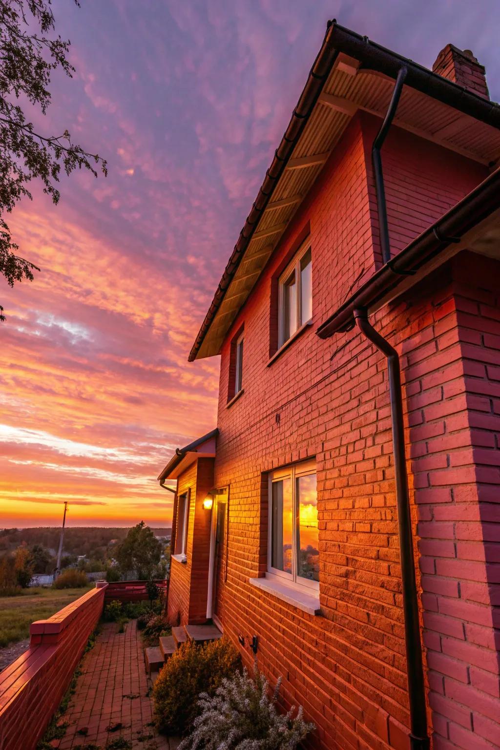 Sunset hues envelop your home in a warm, golden glow.
