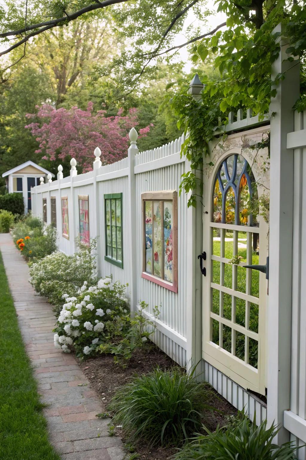 Faux windows add depth and playfulness to <strong>fences</strong>.” loading=”lazy” class=”pimg”>
	</picture><figcaption>Faux windows add depth and playfulness to <strong>fences</strong>.</figcaption></figure>
<p>Incorporate a playful element with <strong>faux windows</strong> painted on your <strong>fence</strong>. I’m amazed by how these create the appearance of open areas and add dimension.</p>
<h3>Possibly helpful picks:</h3>
<ul class=