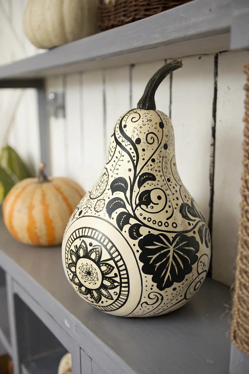 A sophisticated gourd in black and white.