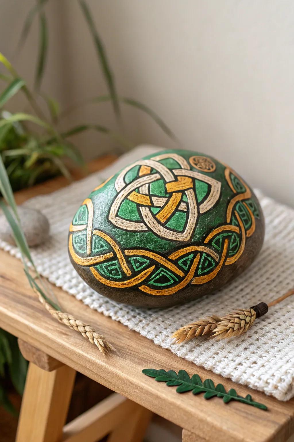 Embrace cultural beauty with Celtic-inspired painted stones, adding a touch of heritage to your garden decor.
