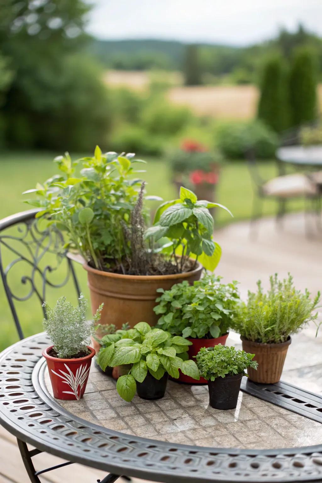 Herb garden table centerpiece.