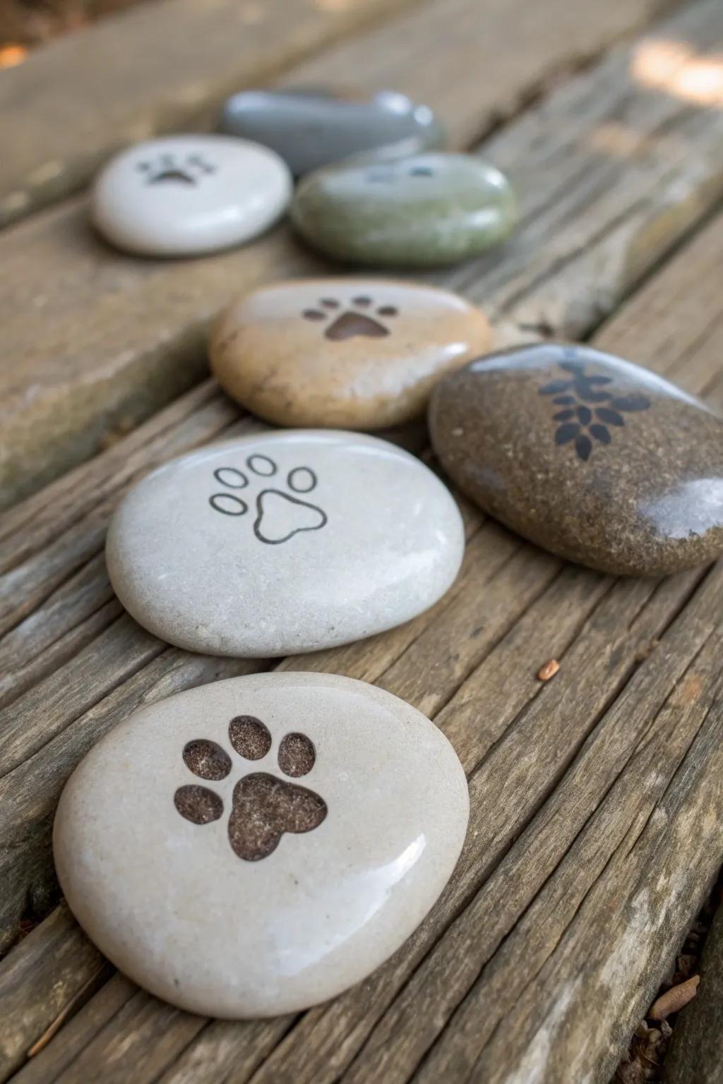 Stones with paw prints for comfort.