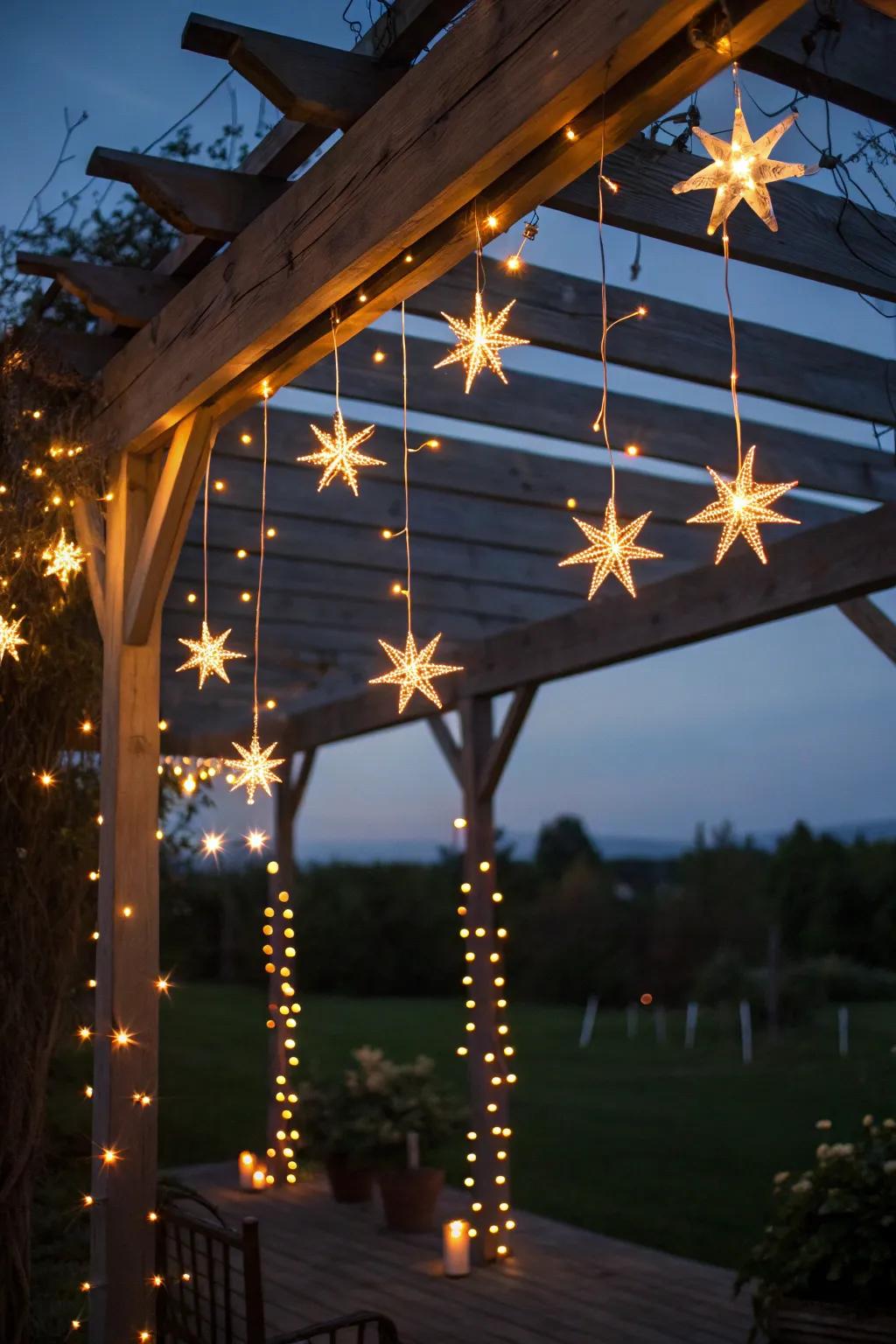 Bring the stars to your pergola with twinkling starburst lights.