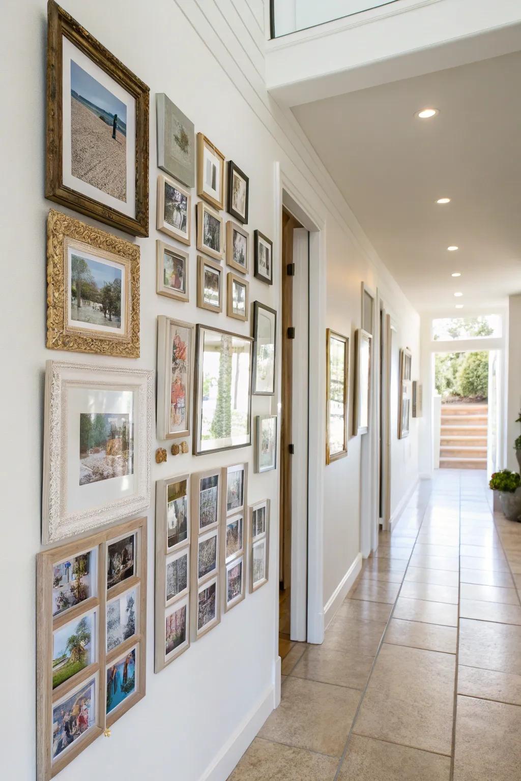 Mirrors within the photo collage reflect light and open up the space.