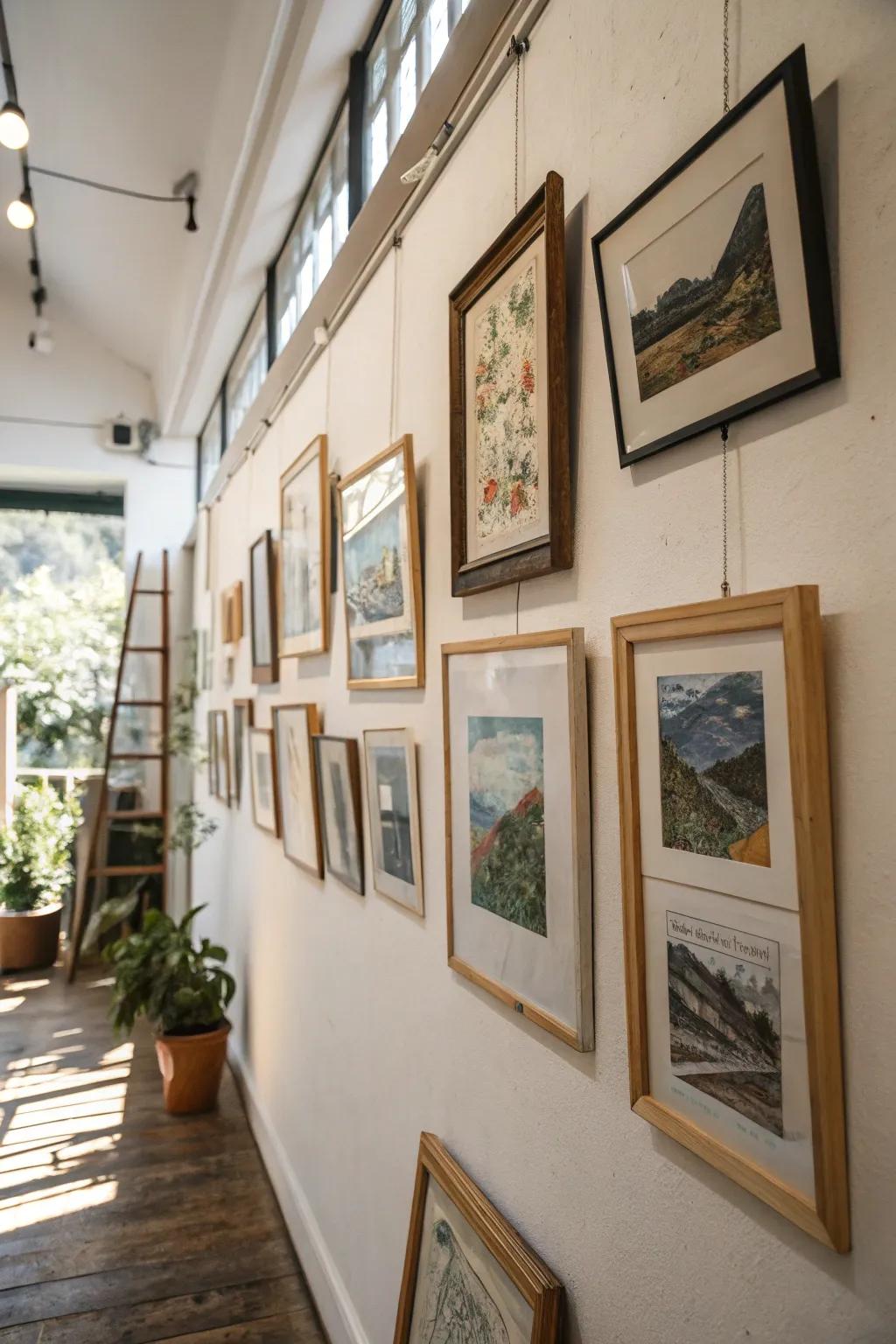 Height variations inject energy and movement into your gallery wall.