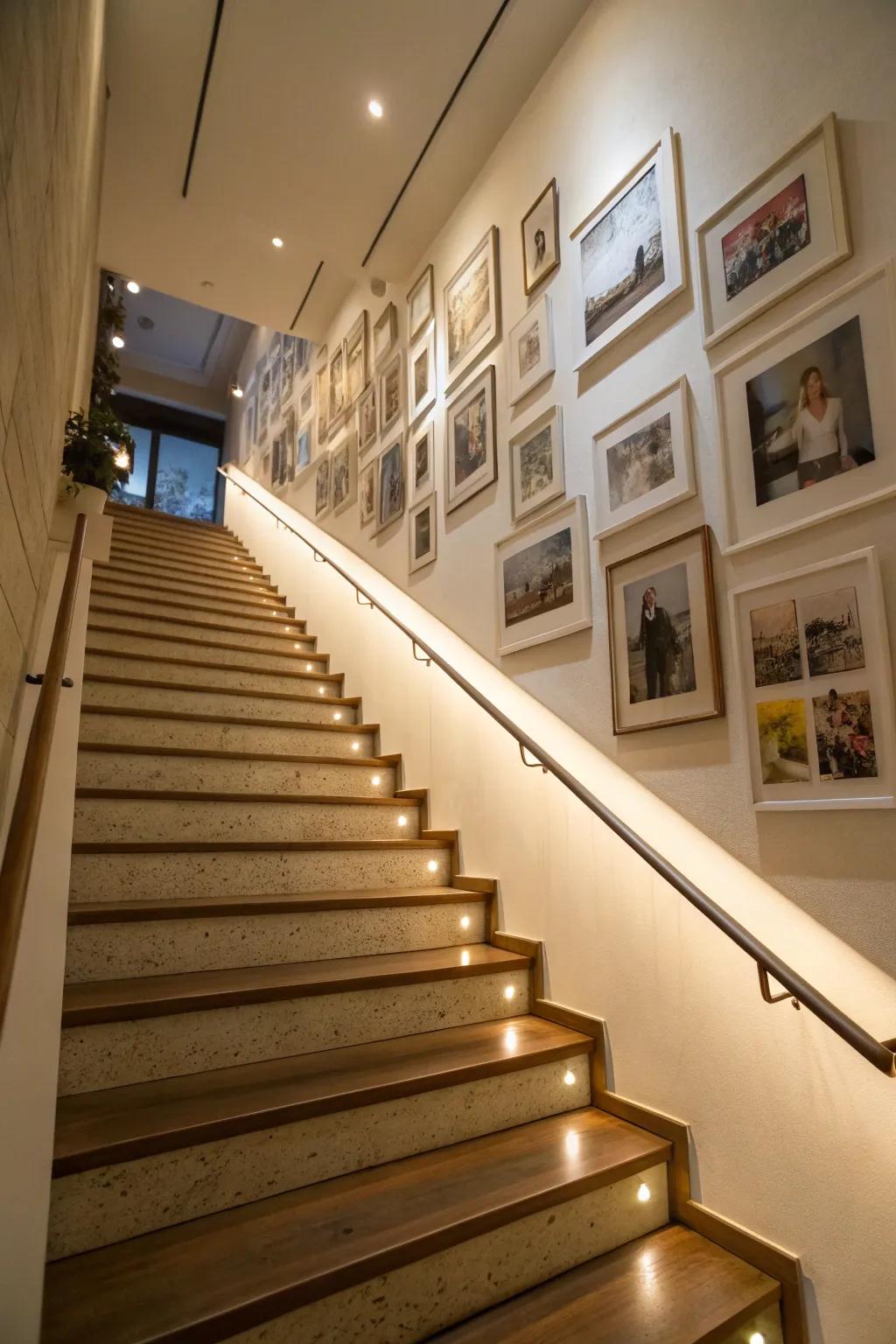 Stairway galleries add a personal touch and interest to transitional spaces.