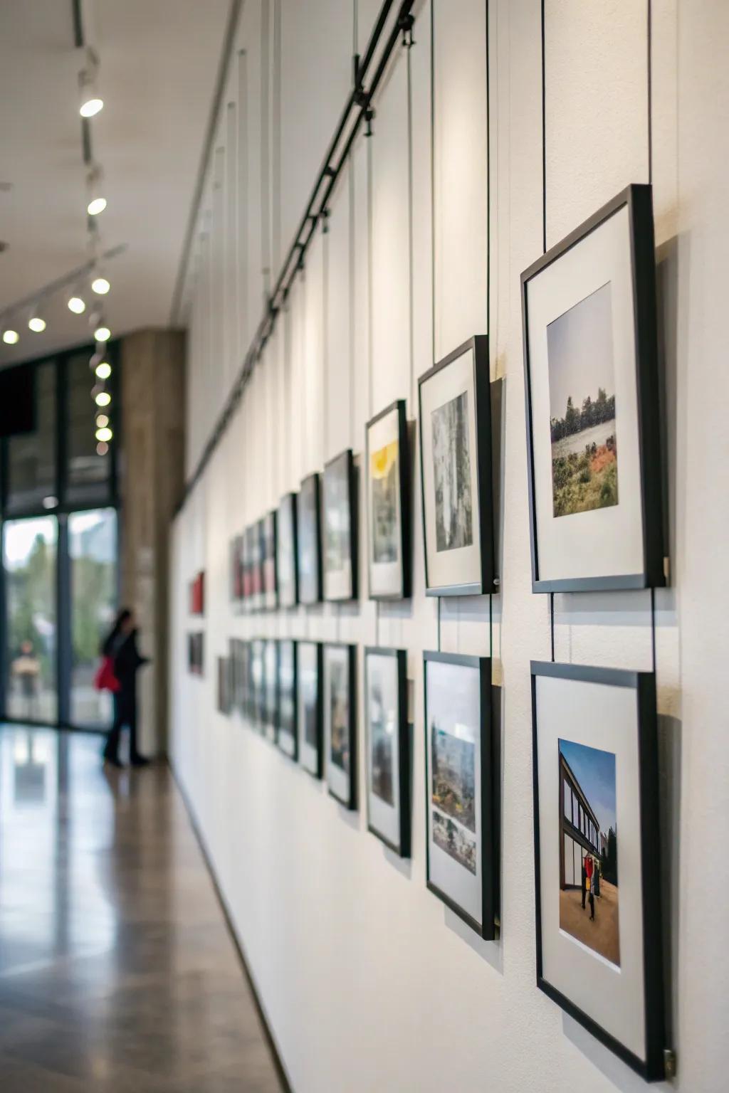 A modern picture wall featuring floating frames.