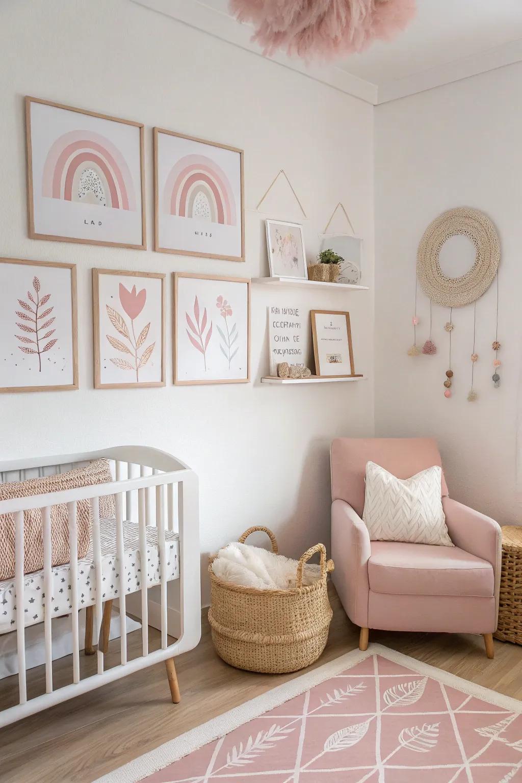 Minimalist art contributes elegance and simplicity within the nursery.