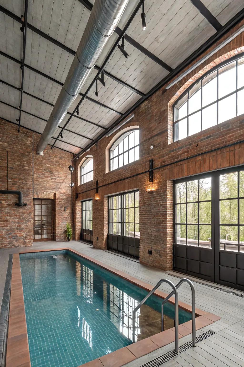 A pool house with an industrial design.