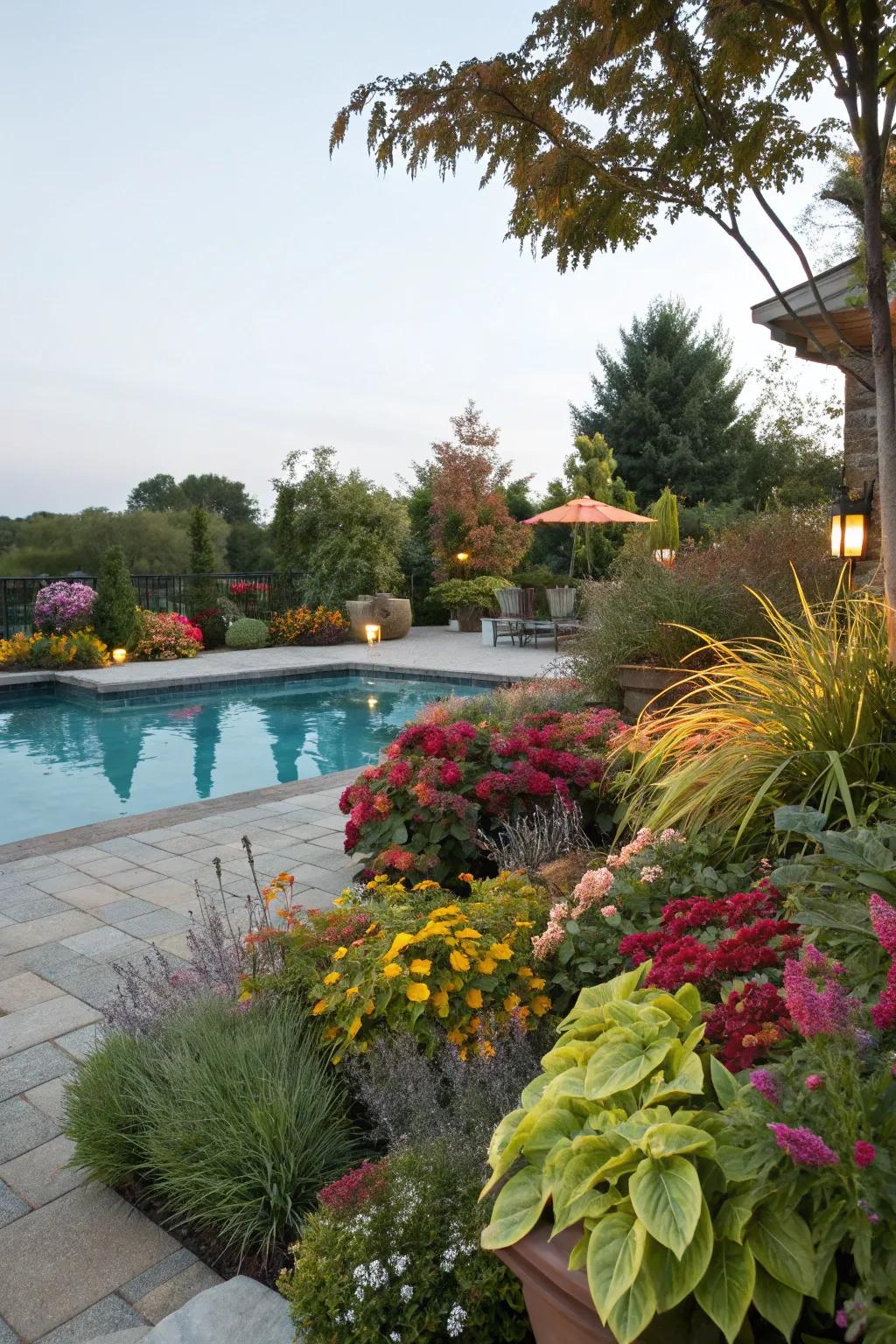 Changing season planting maintains your pool area's vibrancy throughout the year.