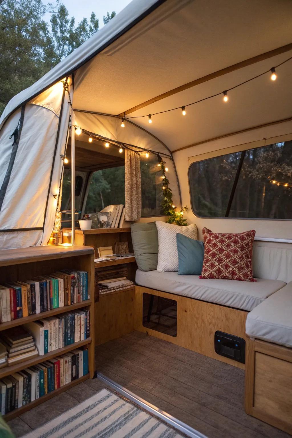 A relaxing nook adds a homely touch to your camper.
