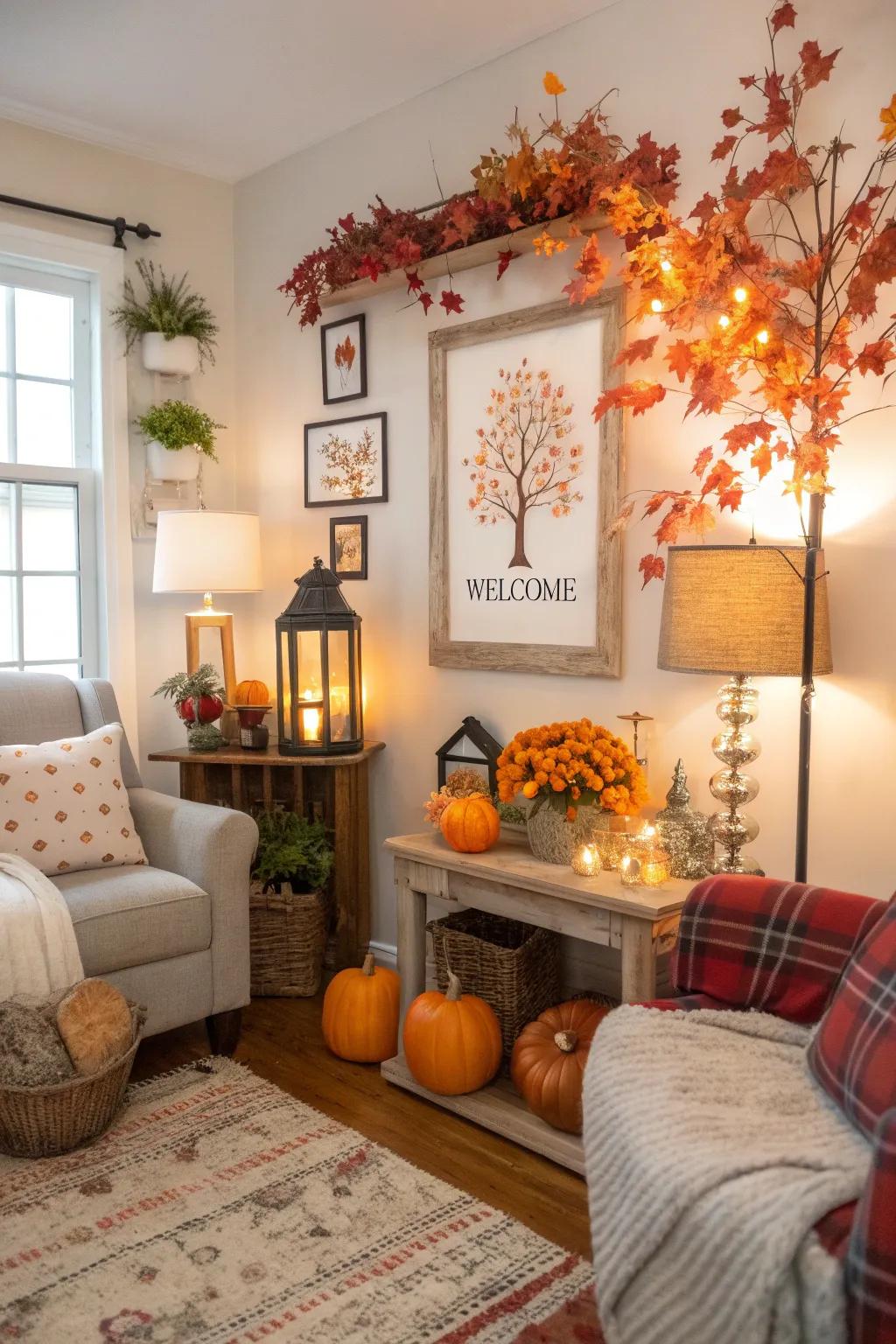 Seasonal name posters keeping a living room decor vibrant and celebratory.