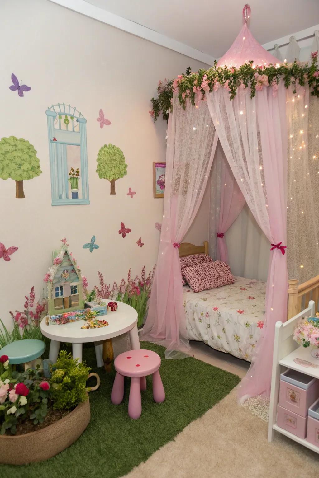 A secret garden corner adds a magical escape.