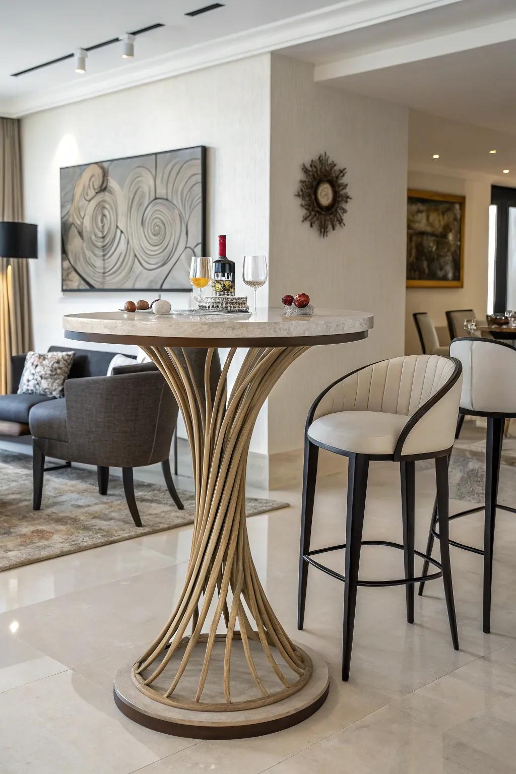 Art merges with function in sculptural pub tables.