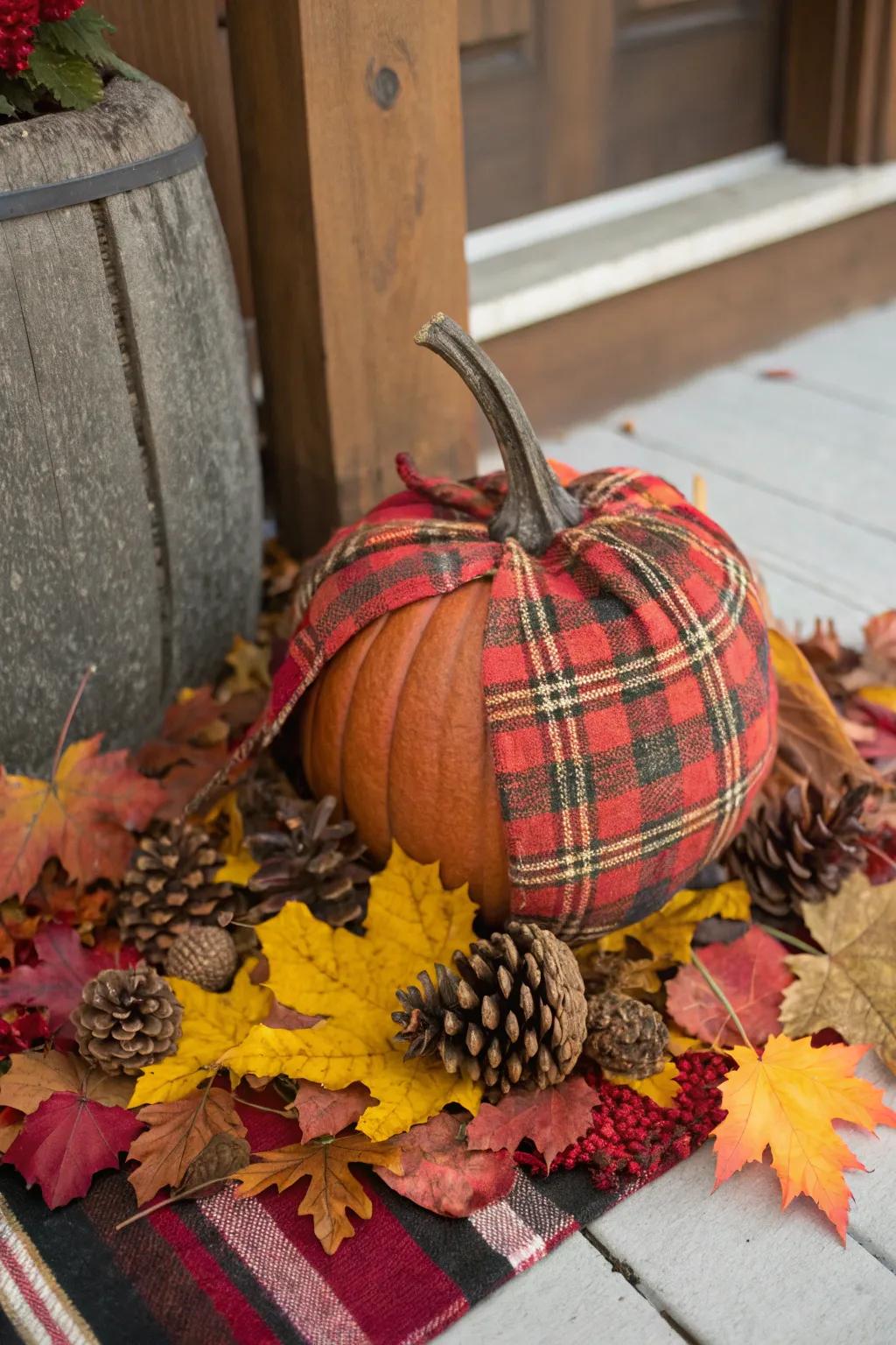 Plaid-covered pumpkins combine coziness with elegance.