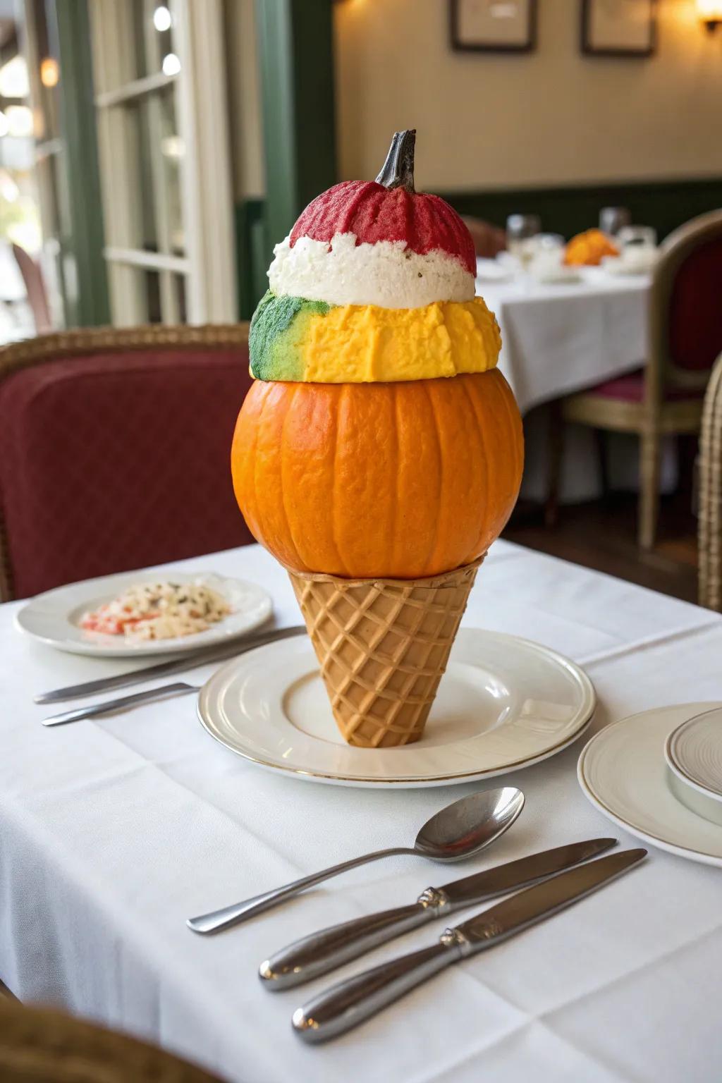 Food-themed pumpkins offer a delightful twist for any contest.