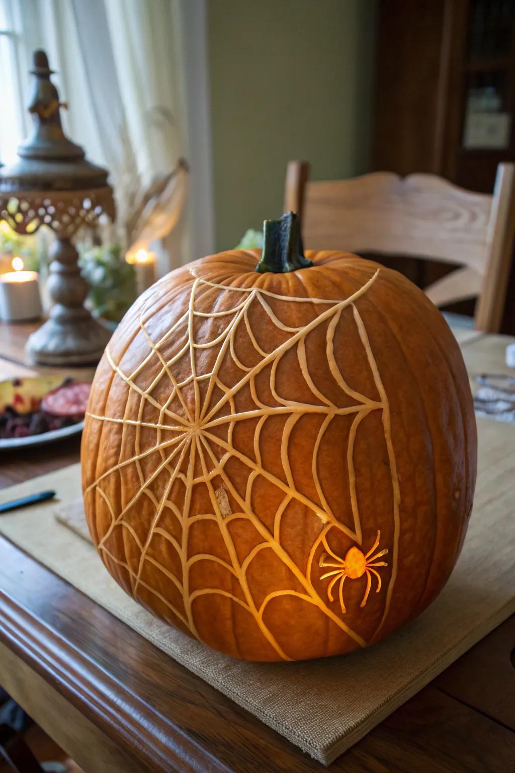 A cobweb pumpkin that adds an unexpected twist to your Halloween.