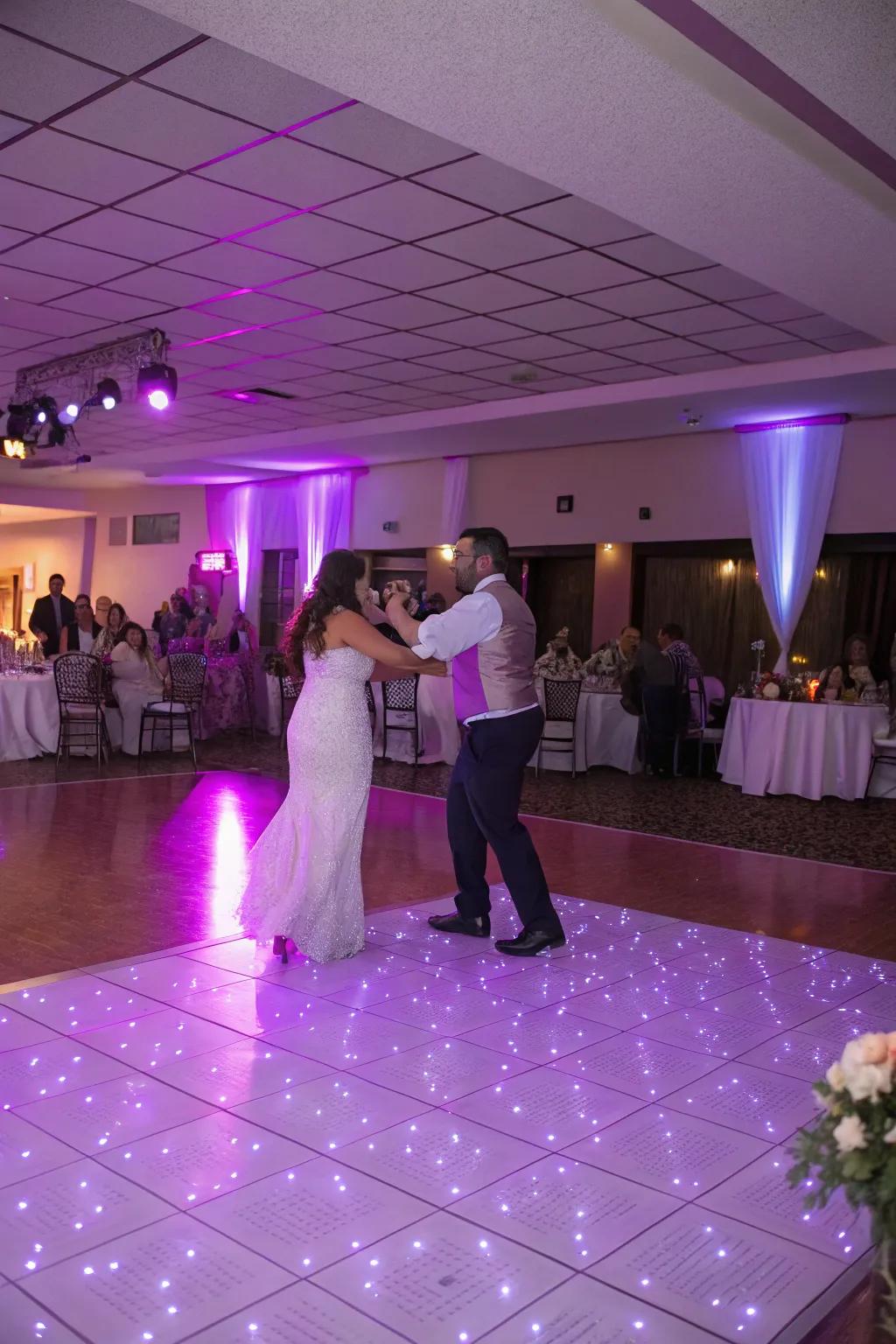 A violet-charged dance space sets the stage for an unforgettable night.