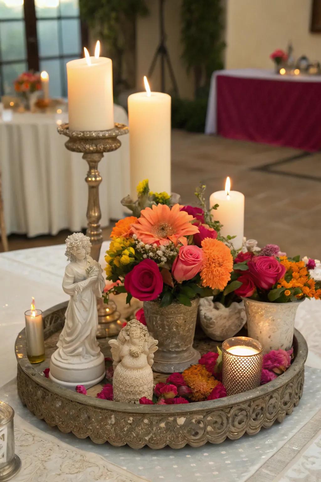 Varied centerpieces append a personalized nuance to tables.