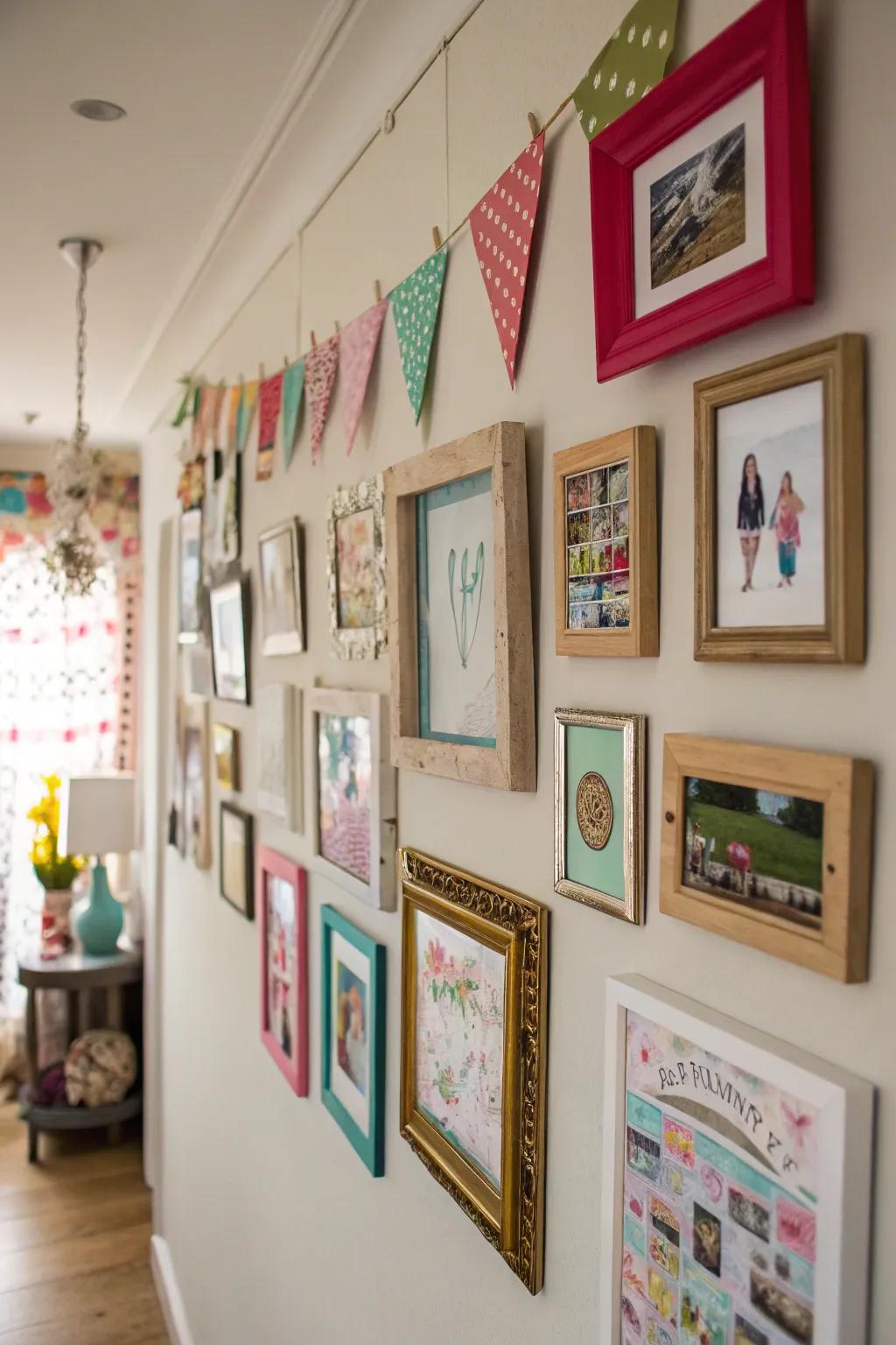 Homemade art features create a personalized gallery.