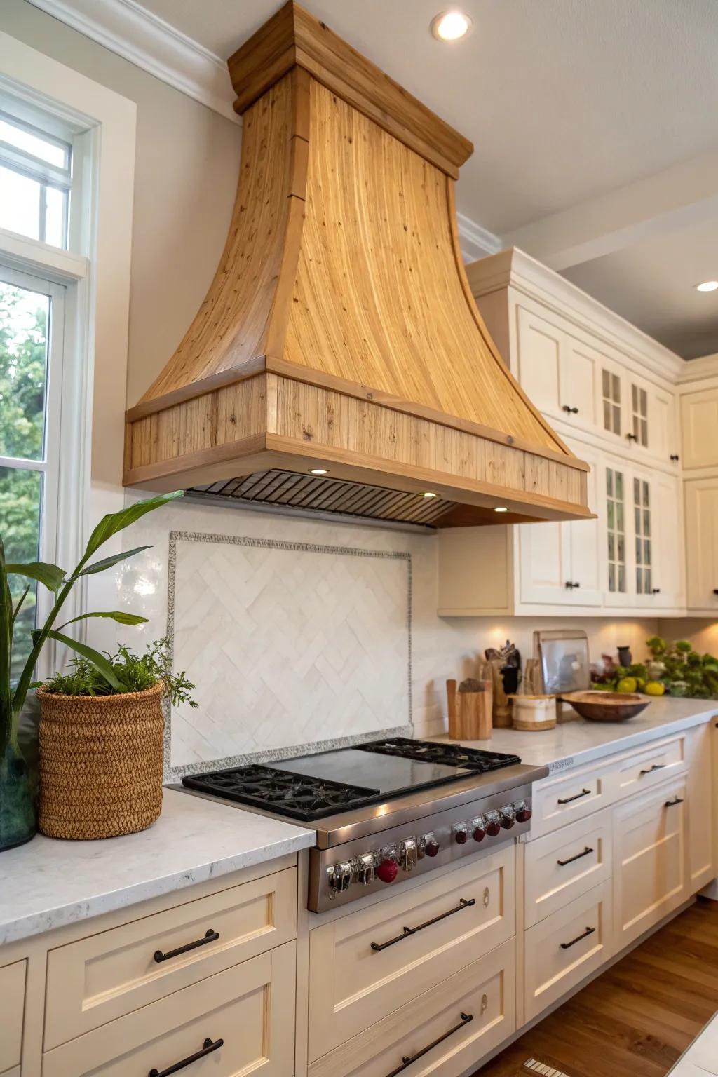 Reed range hood cover for natural beauty and sustainability.