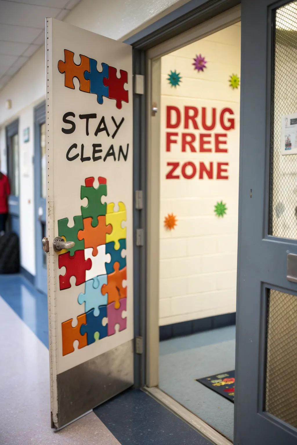 Piece together a memorable statement through a puzzle-inspired entrance decoration.
