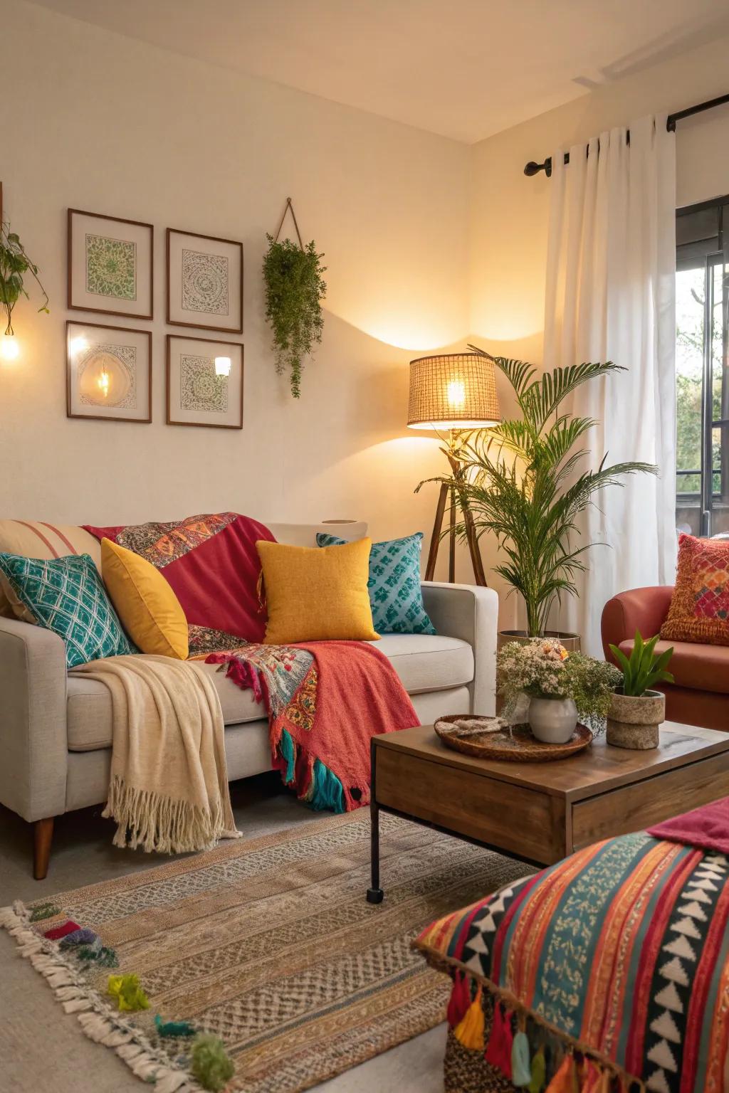 Refresh your space using decorative cushions and throws.